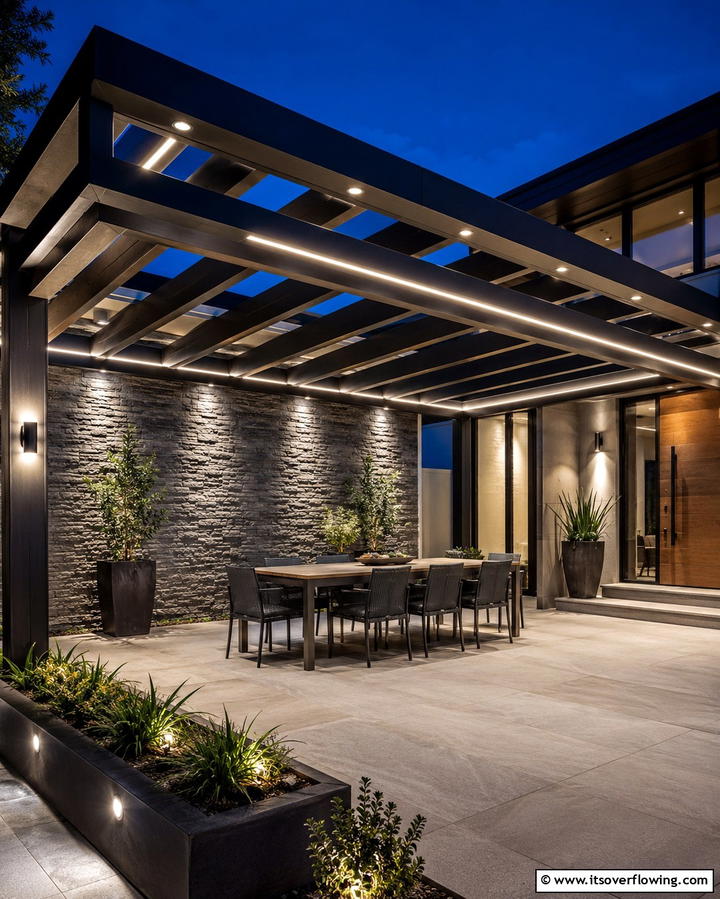 Pergolas with Integrated Lighting Systems - 25 Front Porch Pergola Ideas for a Charming Entrance