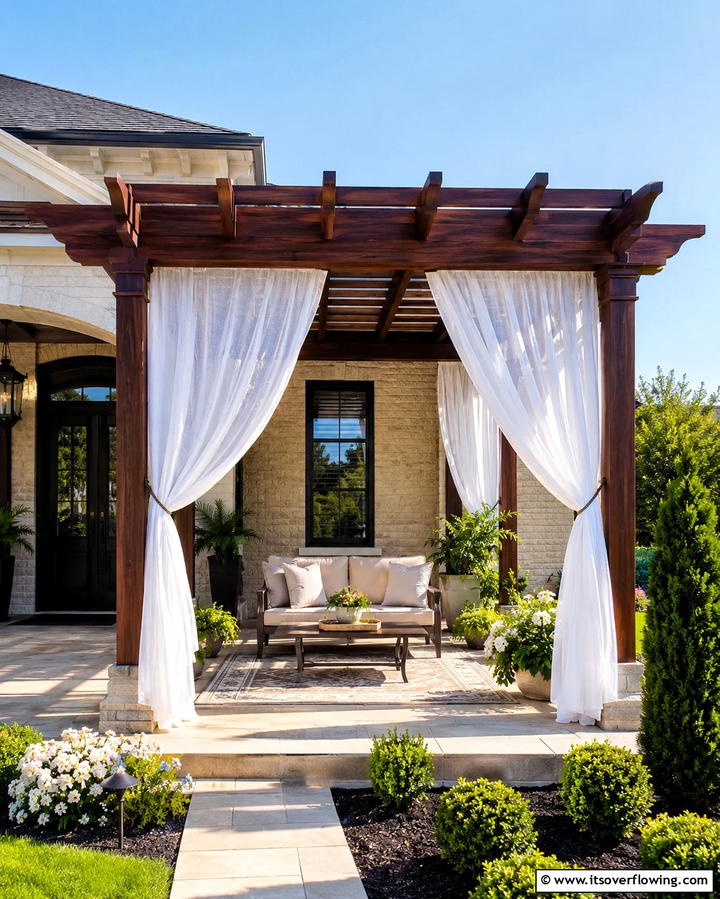 Pergolas with Outdoor Curtains for Privacy - 25 Front Porch Pergola Ideas for a Charming Entrance