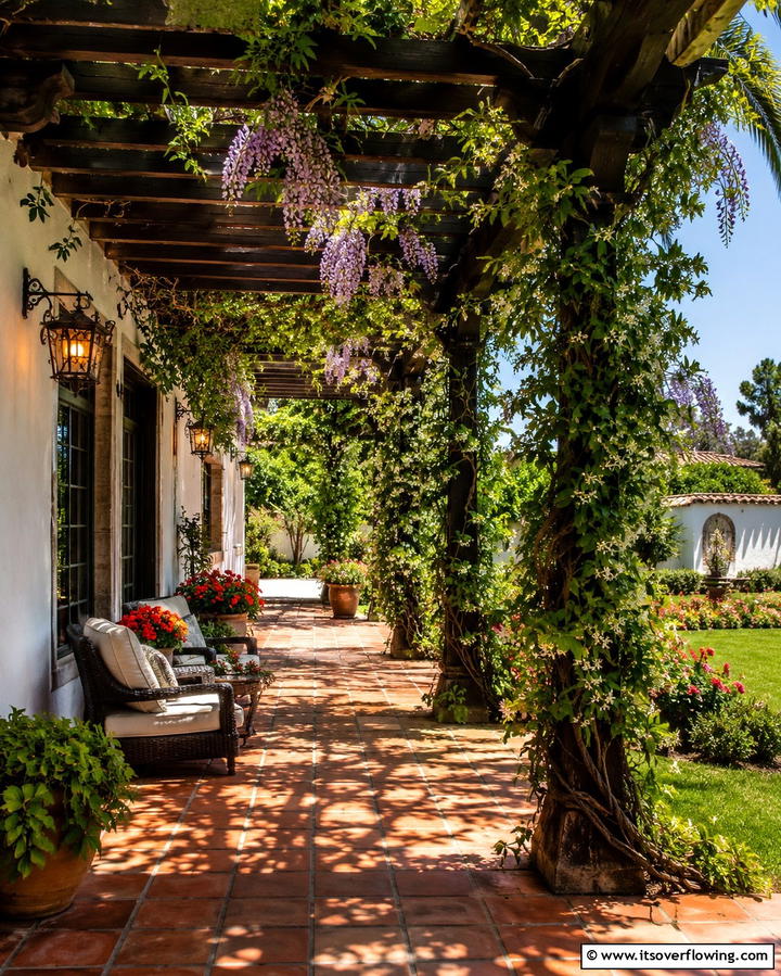 Pergolas with Vines - 25 Beautiful Front Yard Spanish Style Landscaping Ideas