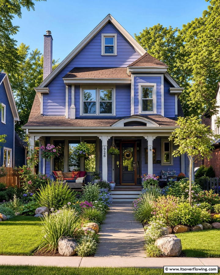 Periwinkle Blue Exterior with Brown Roof for a Unique Look - 25 Stunning Blue Exterior Home with Brown Roof Ideas