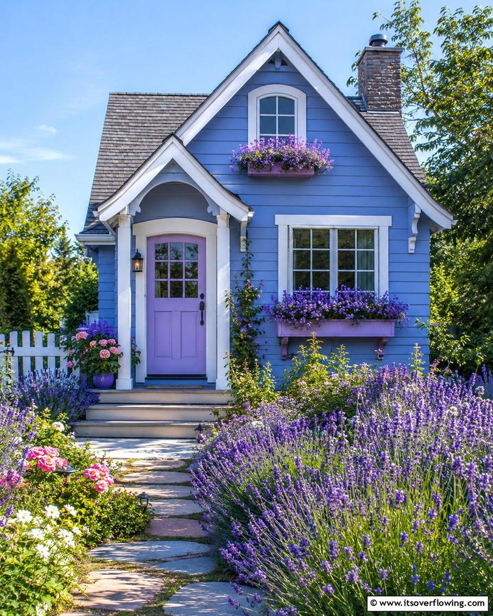 Periwinkle Blue with Lavender Highlights - 30 Serene Blue Exterior House Paint Ideas for Curb Appeal
