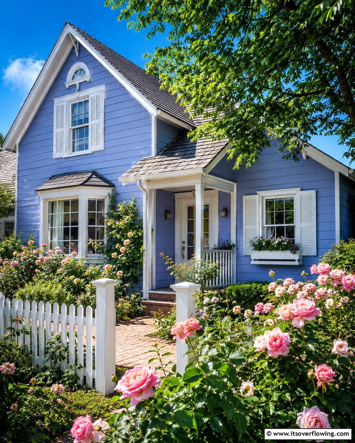 Periwinkle Blue with White Shutters - 30 Serene Blue Exterior House Paint Ideas for Curb Appeal