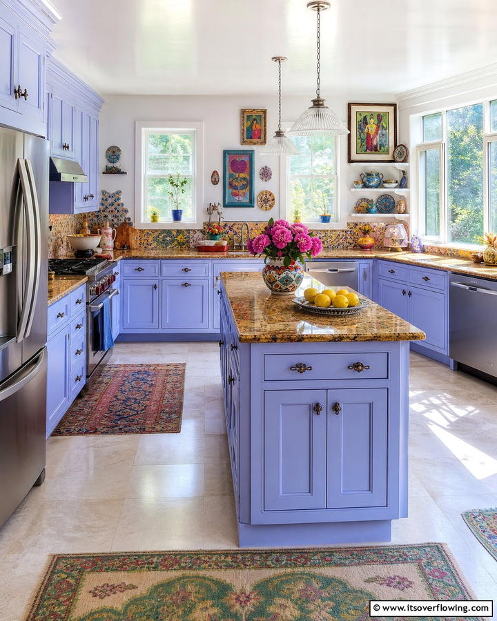 Periwinkle Cabinets with Tan Brown Granite - 20 Blue Kitchen Cabinets With Brown Granite Countertops