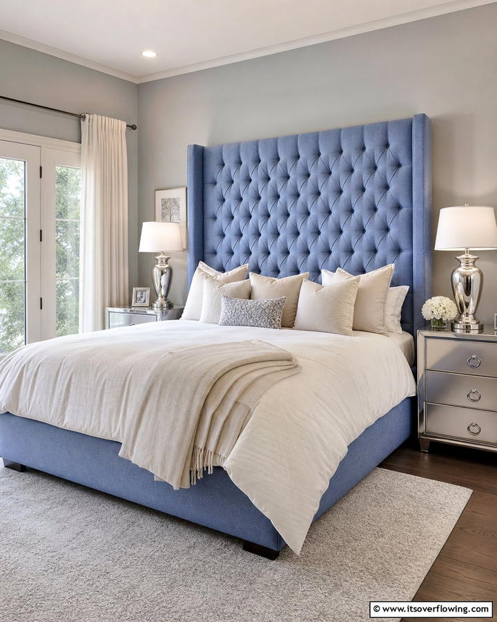 Periwinkle Upholstered Headboard - 20 Periwinkle Bedroom Ideas for a Calming Retreat