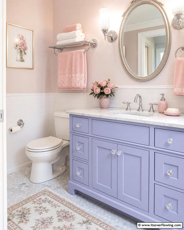 Periwinkle Vanity with Glass Knobs - 25 Stunning Blue Bathroom Vanity Ideas