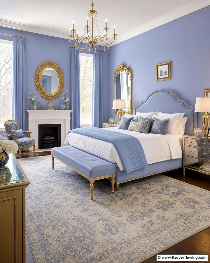 Periwinkle and Gold Accents - 20 Periwinkle Bedroom Ideas for a Calming Retreat
