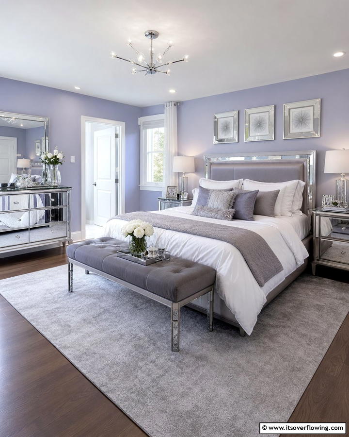 Periwinkle and Silver Accents - 20 Periwinkle Bedroom Ideas for a Calming Retreat