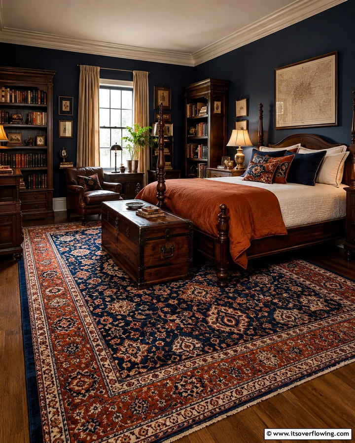 Persian or Oriental Rugs - 30 Dark Academia Bedroom Designs for a Scholarly Aesthetic