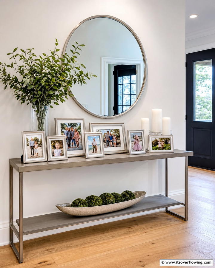 Personal Touch with Family Photos - 25 Entryway Table Decor Ideas to Welcome Guests in Style