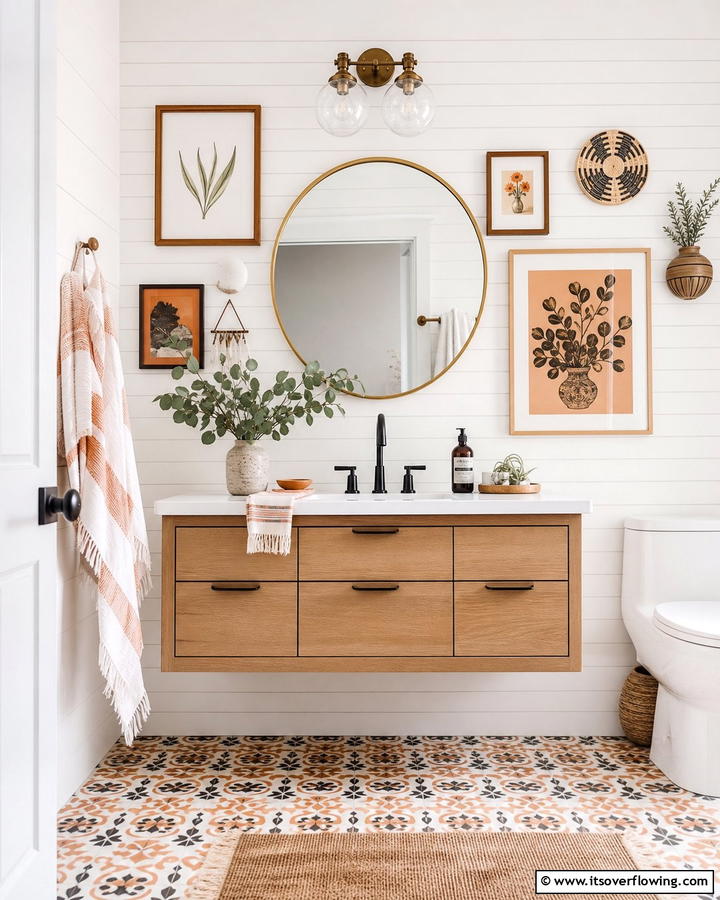 Personalized Art Display Backdrop - 21 Shiplap Bathroom Ideas for a Rustic or Modern Vibe