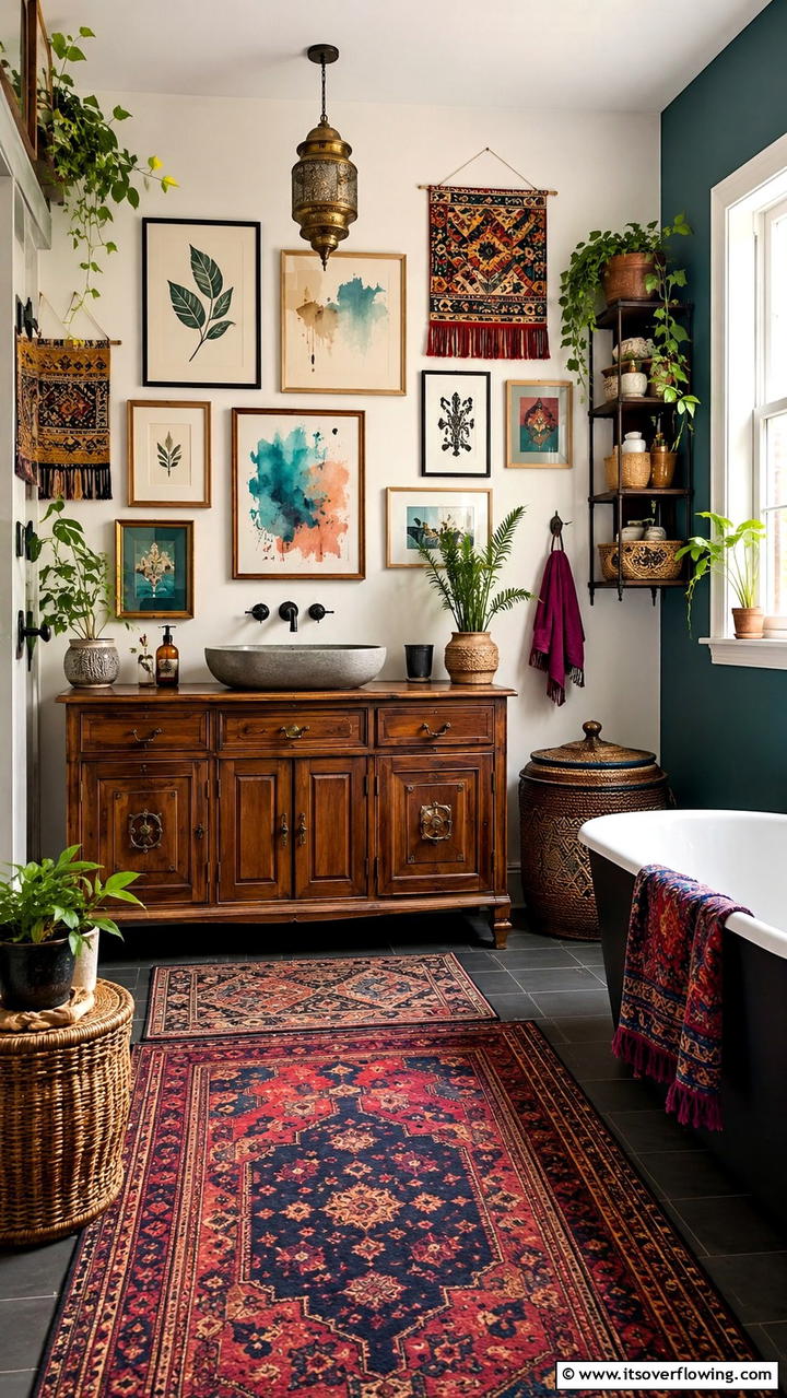Personalized Artwork Display - 30 Boho Bathroom Ideas for Relaxed, Global-Inspired Style