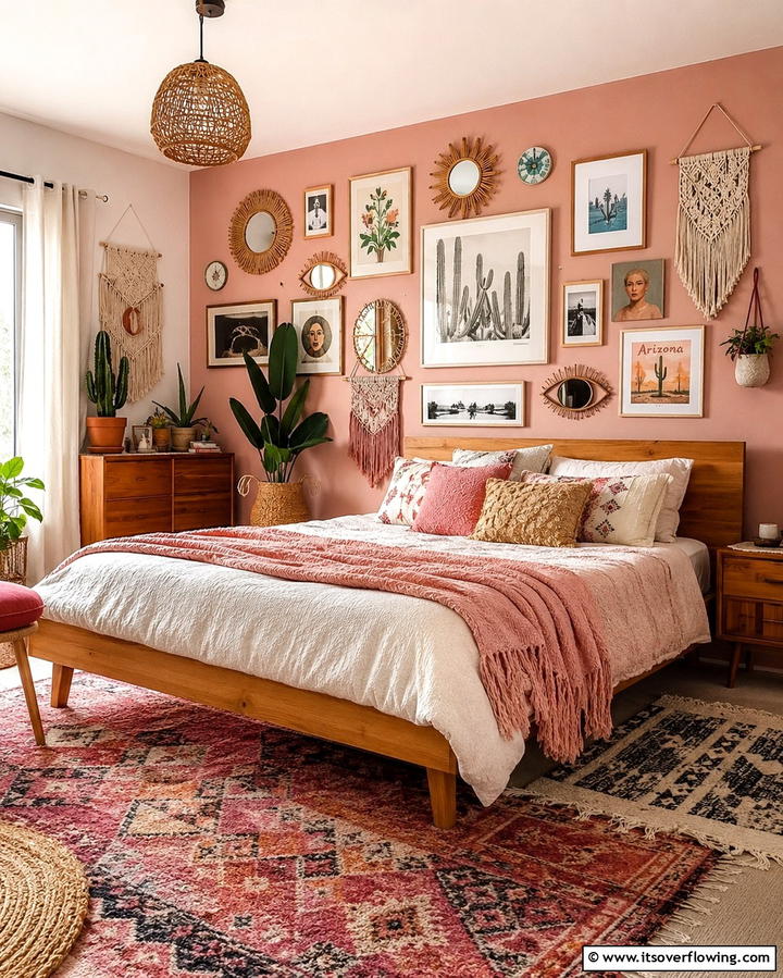 Personalized Boho Gallery Wall - 30 Pink Boho Bedroom Ideas for a Chic and Cozy Retreat