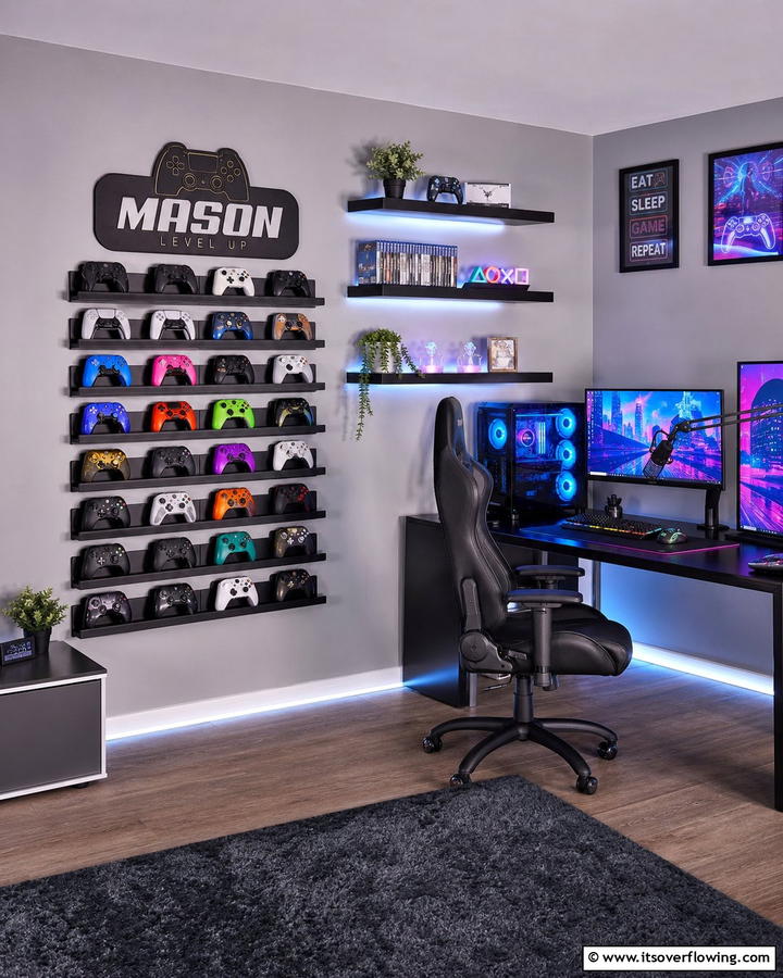 Personalized Controller Storage - 25 Boys Gaming Bedroom Ideas for the Ultimate Gaming Setup