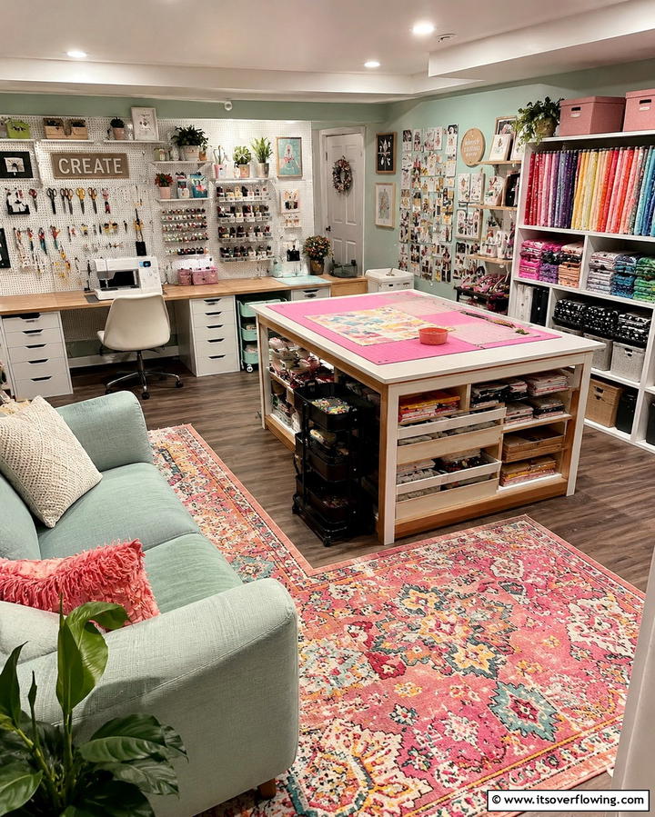 Personalized Craft Studio Office - 30 Basement Office Ideas for Productive Below-Ground Workspaces