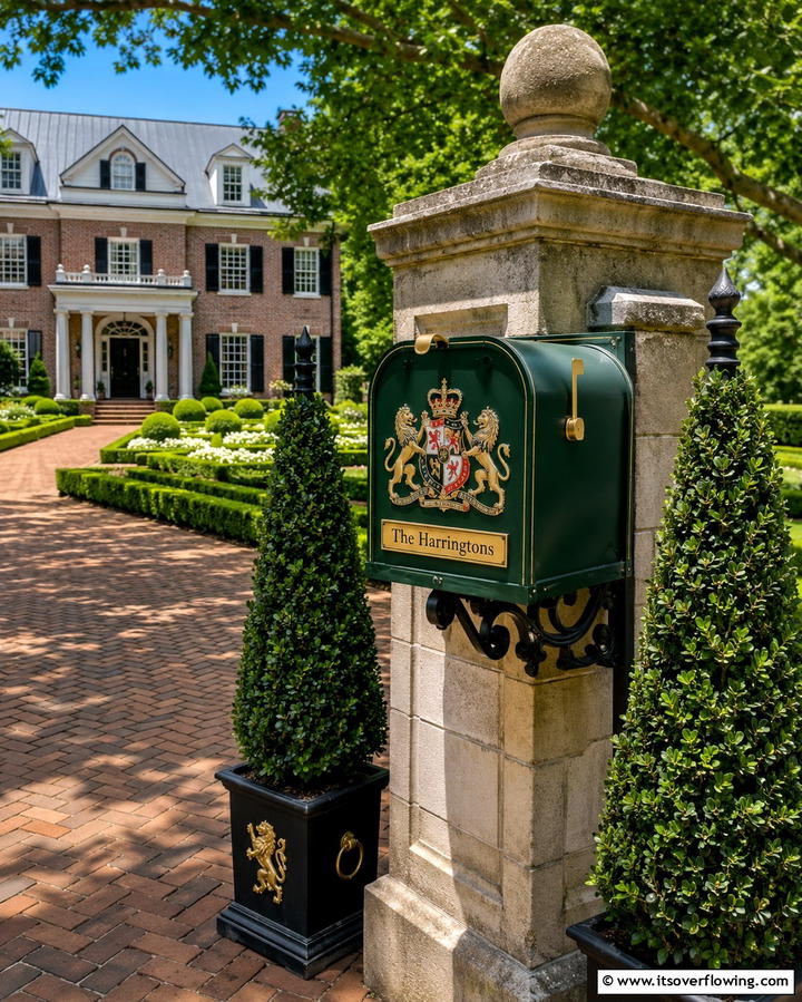 Personalized Family Crest Mailbox - 30 Mailbox Decor Ideas- Curb Appeal with Personality