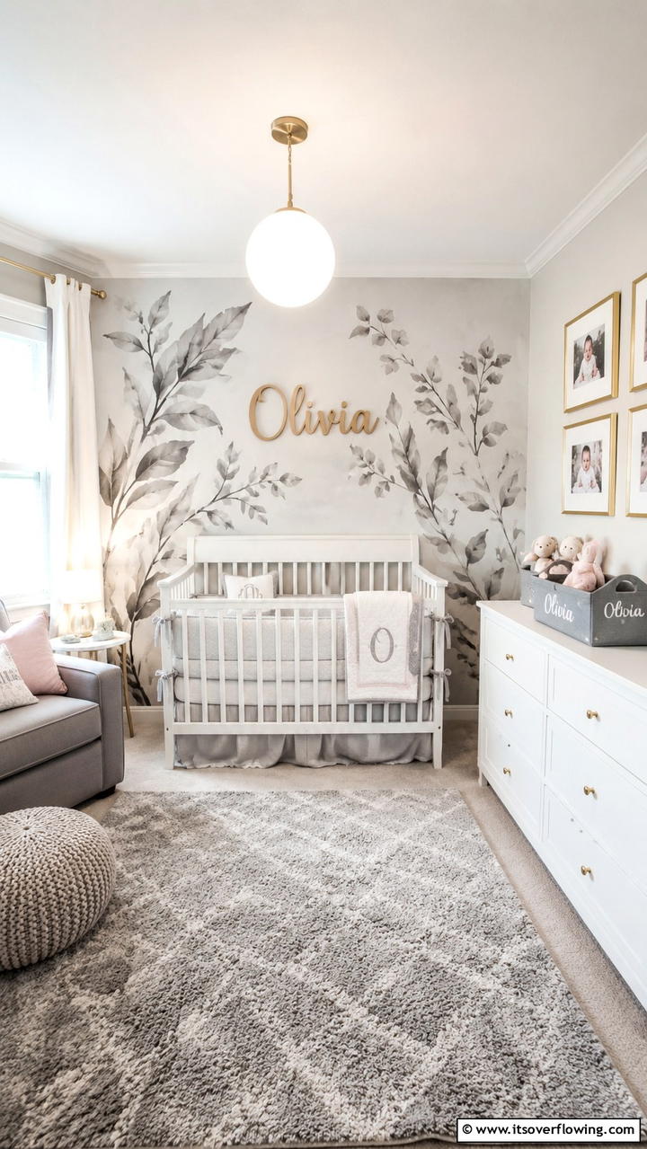 Personalized Grey Nursery Details - 30 Grey Nursery Ideas- Calming & Modern Baby Room Designs