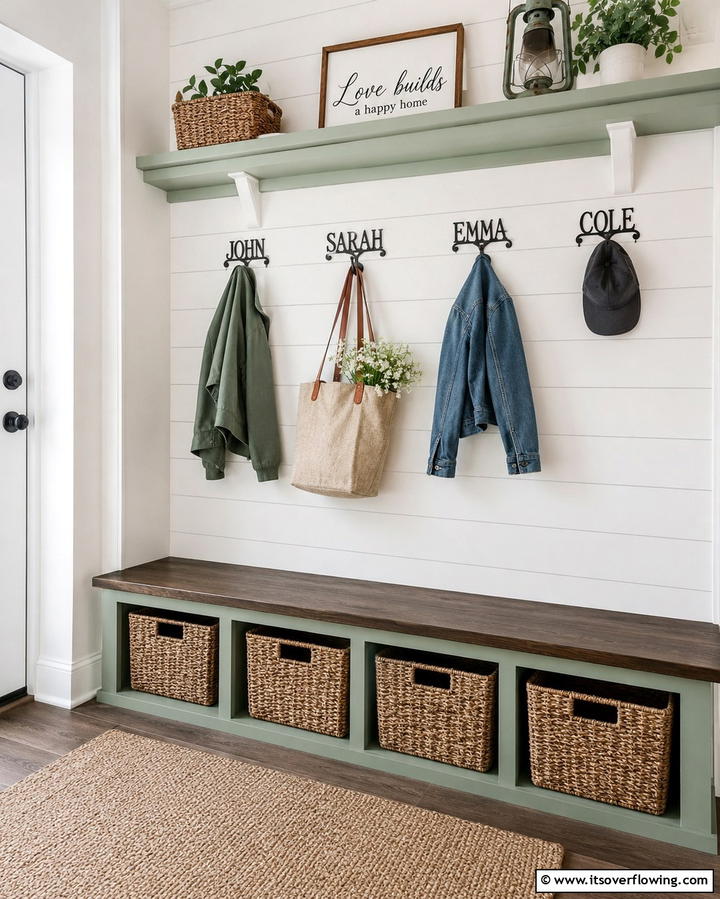 Personalized Name Hooks - 25 Small Mudroom Ideas to Organize Your Entryway