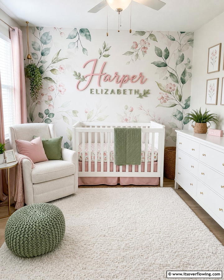Personalized Name Sign - 20 Pink and Green Nursery Ideas for a Sweet Retreat