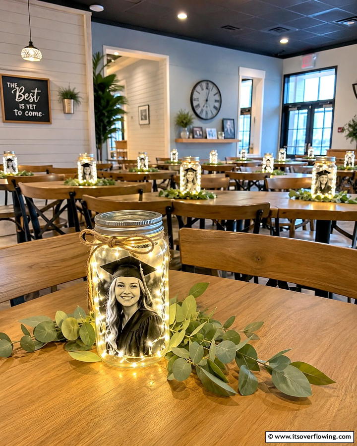 Personalized Photo Mason Jars - 25 Graduation Centerpiece Ideas for Memorable Celebrations