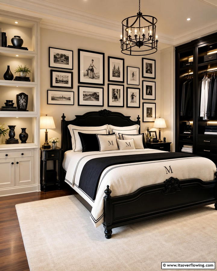 Personalized Spaces with Custom Touches - 21 Cream & Black Bedroom Ideas- Sophisticated Contrast