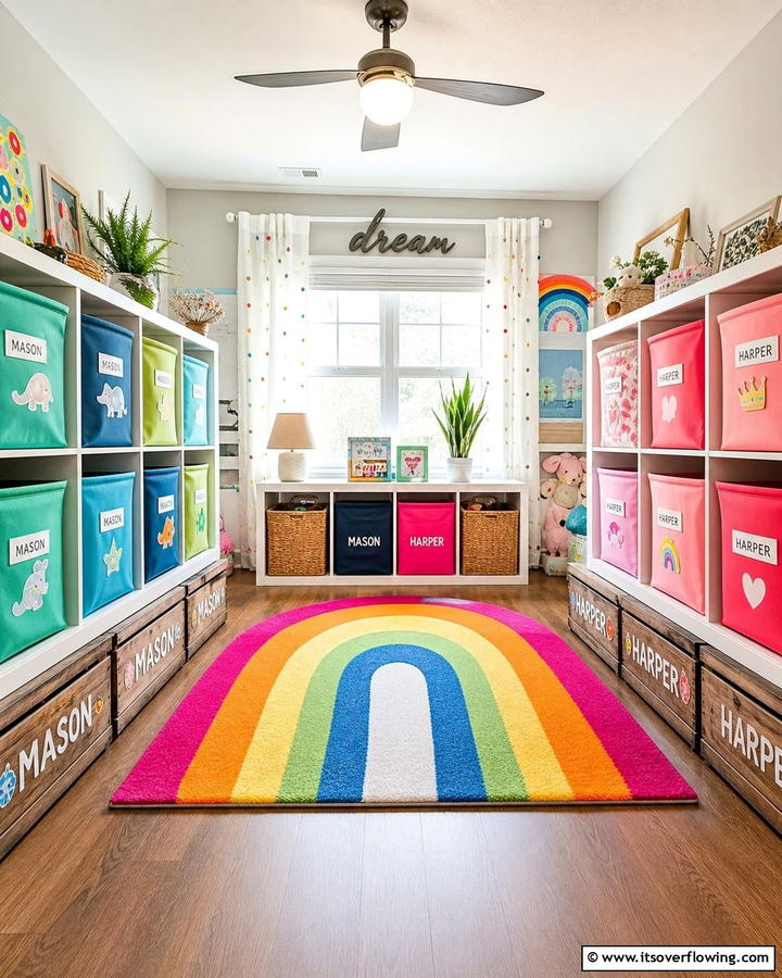Personalized Storage Bins - 21 Shared Kids Room Design Ideas for Siblings