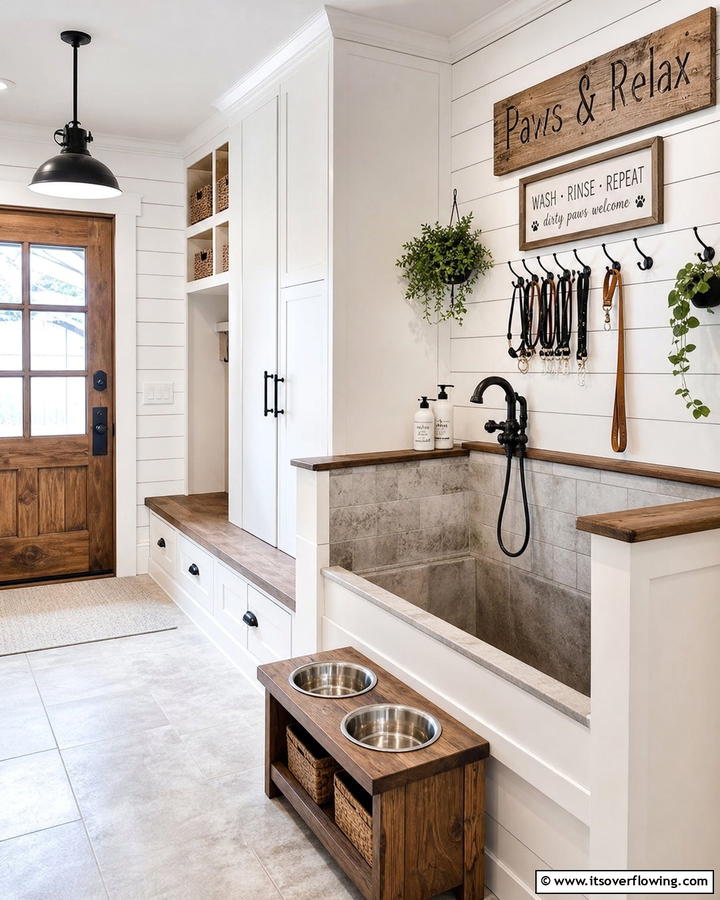 Pet Friendly Stations for Convenience - 20 Farmhouse Mudroom Ideas for a Rustic Entryway