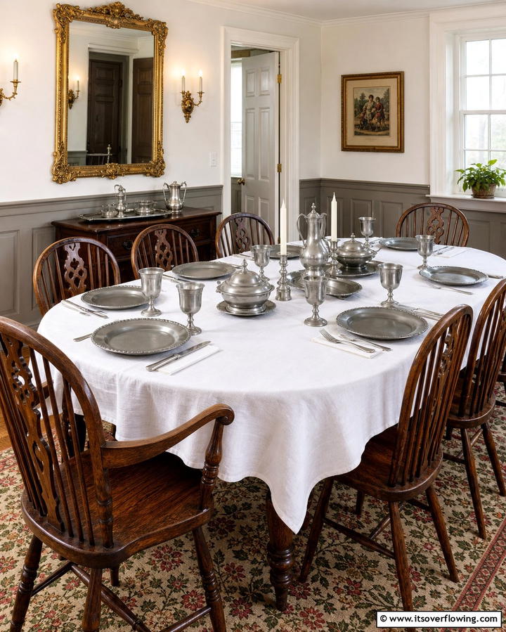 Pewter Tableware Accents - 25 Colonial Dining Room Ideas for Timeless Style