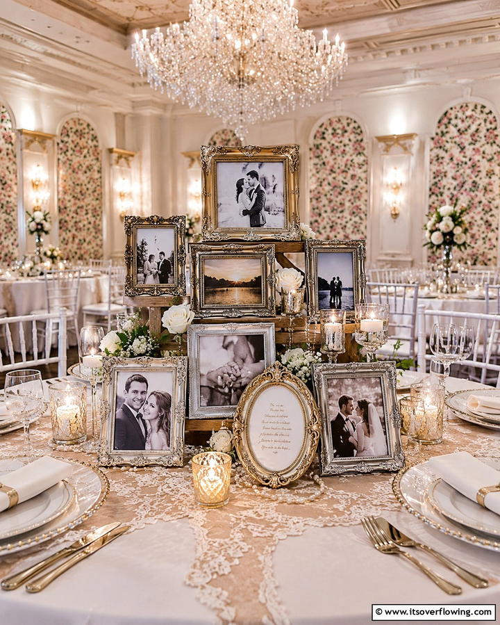 Photo Frame Display - 30 Unique Non-Floral Wedding Centerpiece Ideas