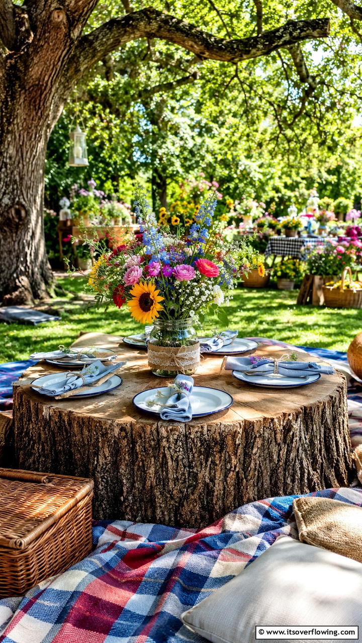 Picnic Table Centerpiece - 21 Creative Tree Stump Decorating Ideas for Rustic Accents