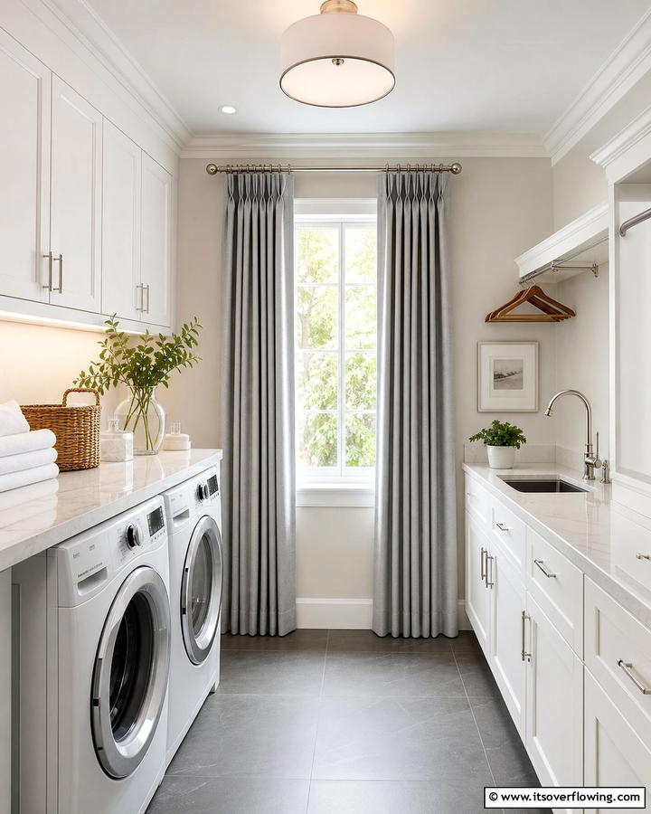 Pinch Pleat Curtains for a Tailored Finish - 20 Laundry Room Curtain Ideas for a Stylish and Private Space