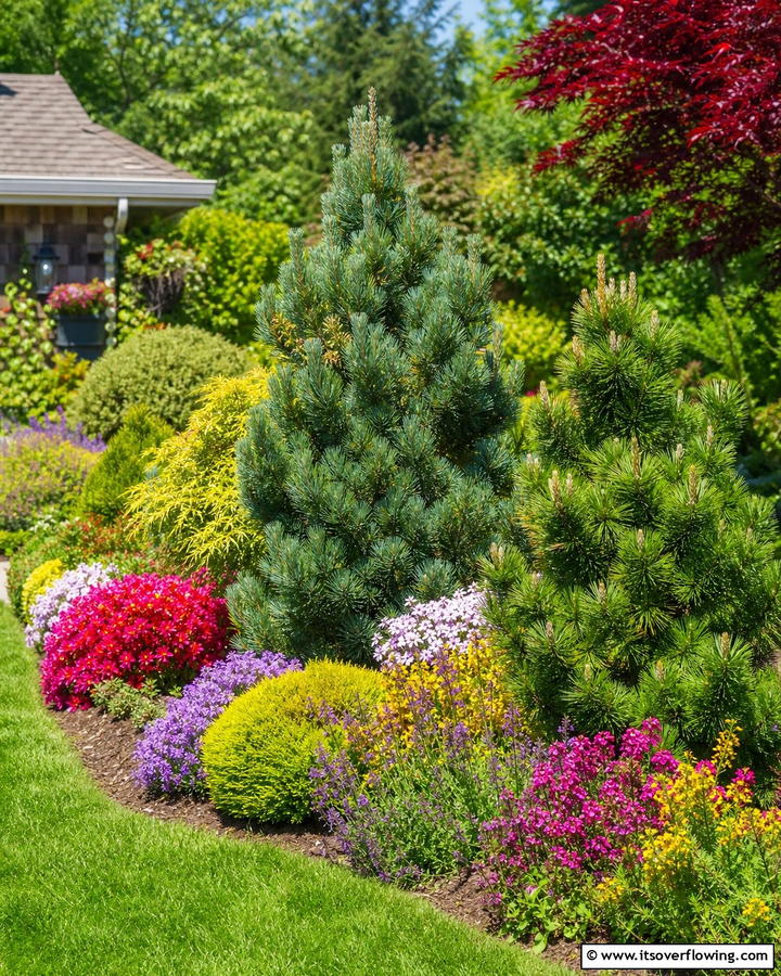 Pine Tree Accent in Garden Beds - 20 Pine Tree Landscape Ideas for a Natural Backyard