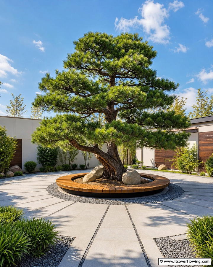 Pine Tree Courtyard Centerpiece - 20 Pine Tree Landscape Ideas for a Natural Backyard