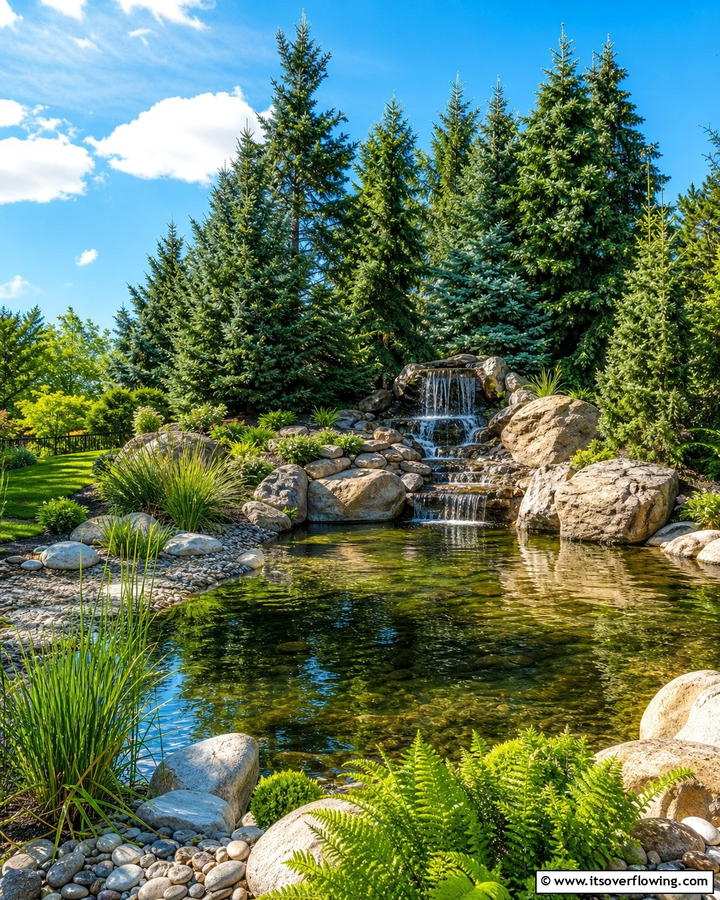 Pine Tree Water Feature Backdrop - 20 Pine Tree Landscape Ideas for a Natural Backyard