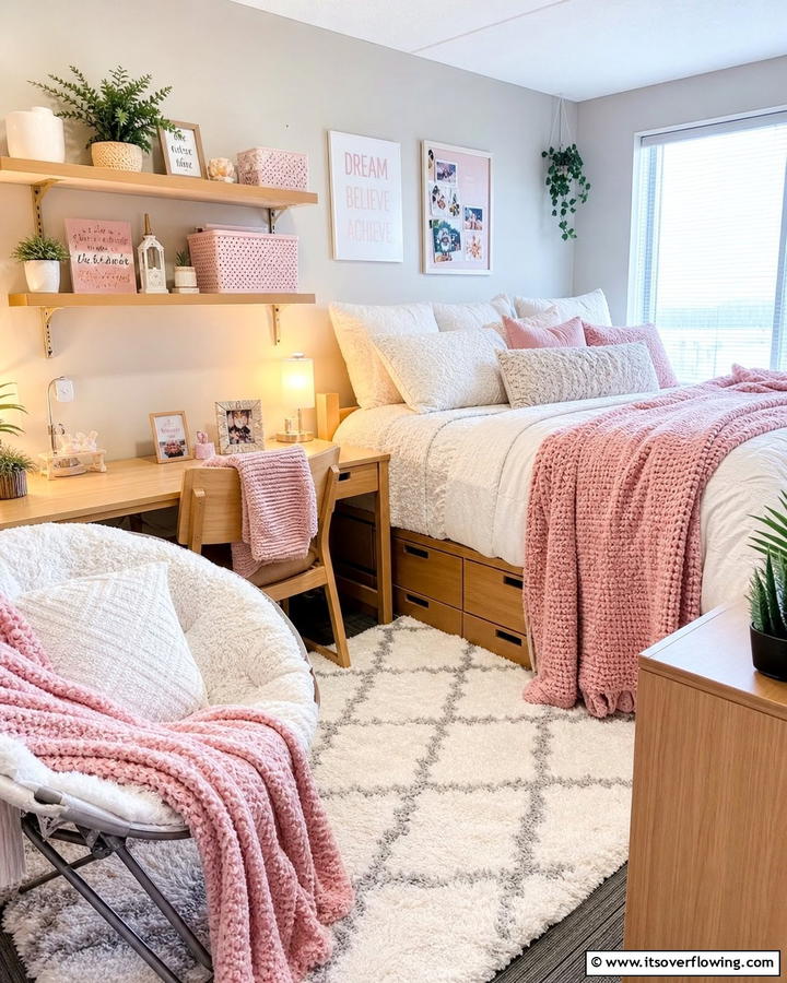 Pink Accent Throw Blankets - 20 Pink Dorm Room Ideas for a Cozy College Space