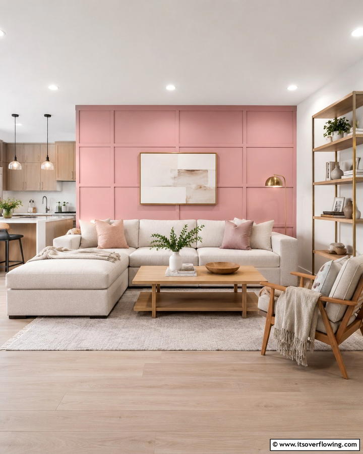 Pink Accent Wall - 30 Pink Living Room Ideas for Soft and Inviting Spaces