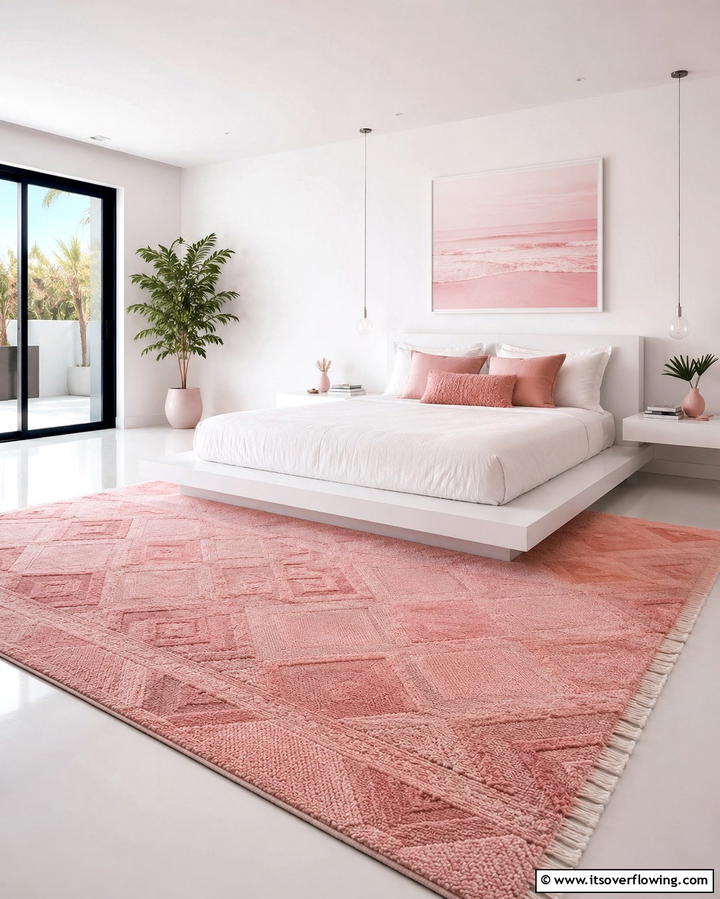 Pink Area Rug on White Flooring - 25 Pink and White Bedroom Ideas for a Fresh and Airy Look