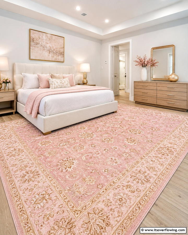 Pink Area Rug with Gold Patterns - 25 Pink and Gold Bedroom Ideas for a Luxurious Retreat