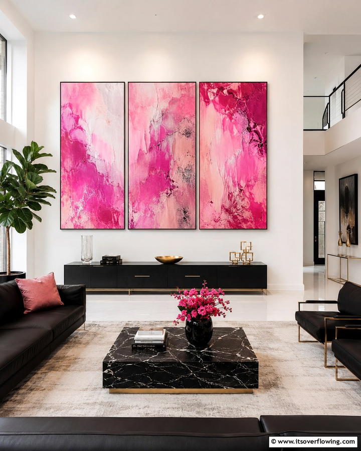 Pink Artwork for a Creative Statement - 30 Pink Living Room Ideas for Soft and Inviting Spaces