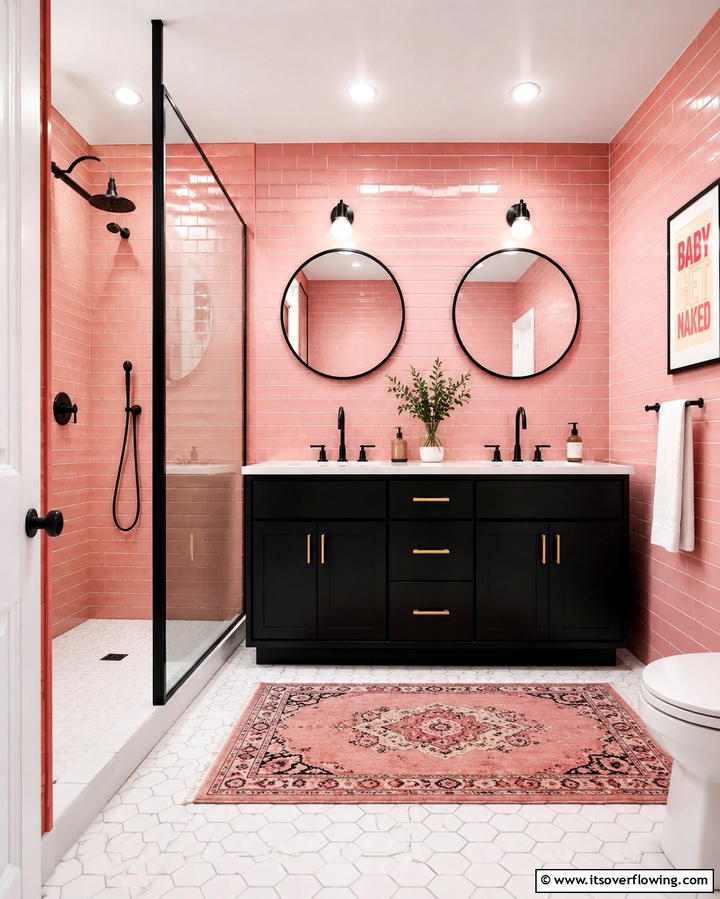 Pink Bathroom Tiles for a Retro Vibe - 25 Pink Room Ideas to Create a Cozy and Inviting Space