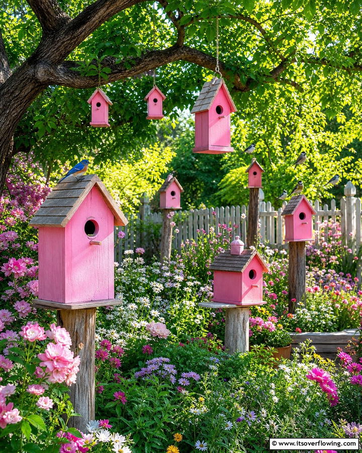 Pink Birdhouses - 20 Beautiful Pink Garden Ideas to Brighten Your Space