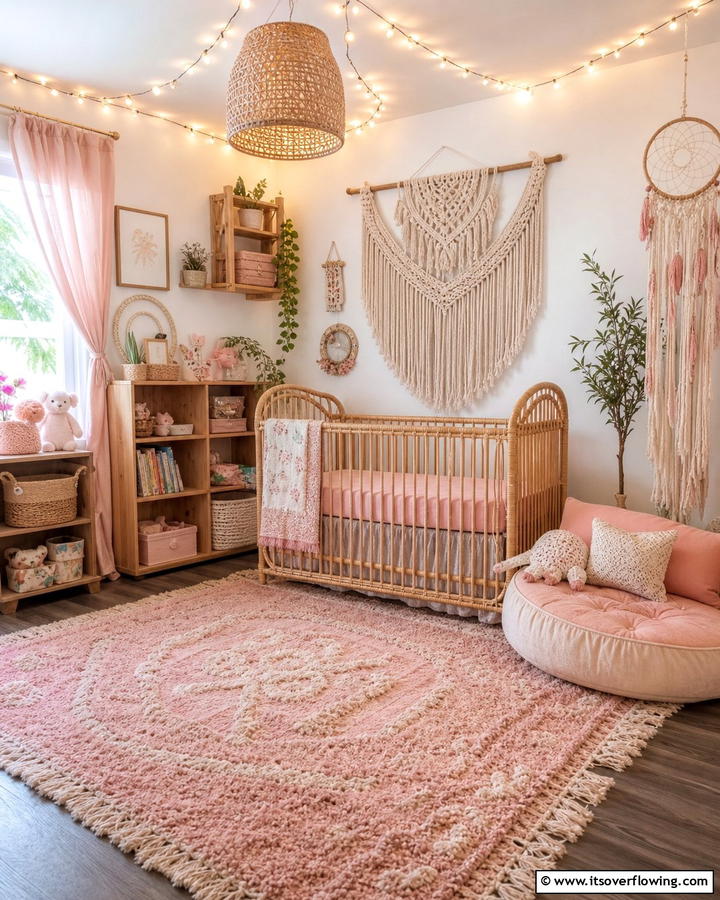 Pink Boho Accents - 20 Adorable Pink Nursery Ideas for Your Baby’s Room