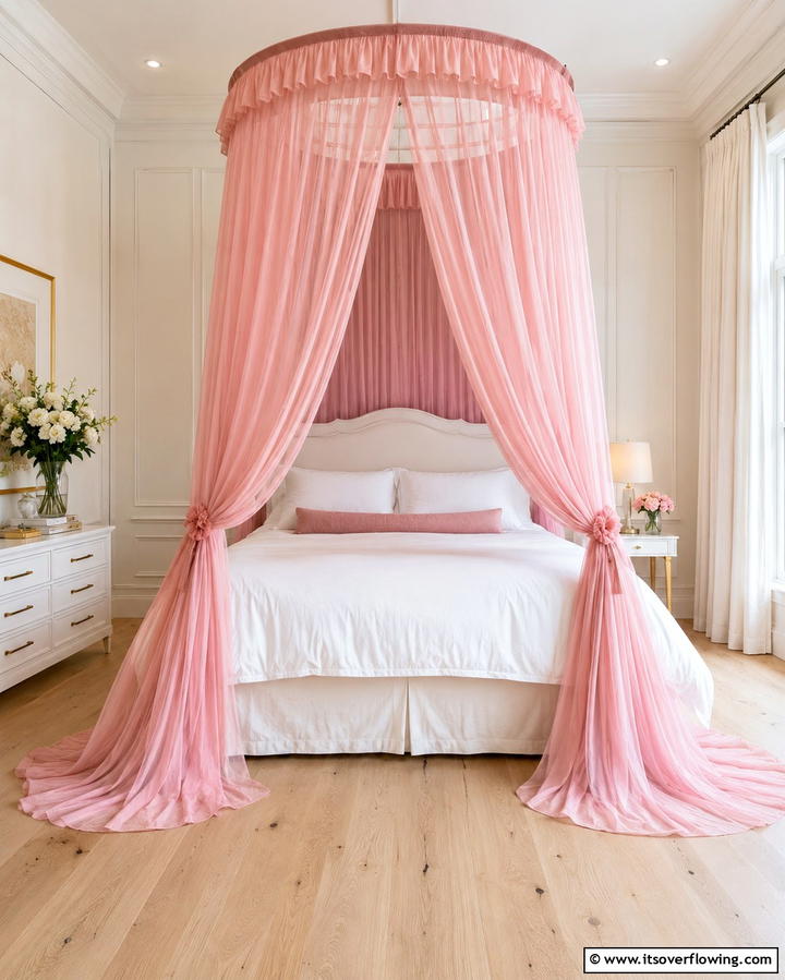 Pink Canopy for a Dreamy Touch - 25 Pink and White Bedroom Ideas for a Fresh and Airy Look