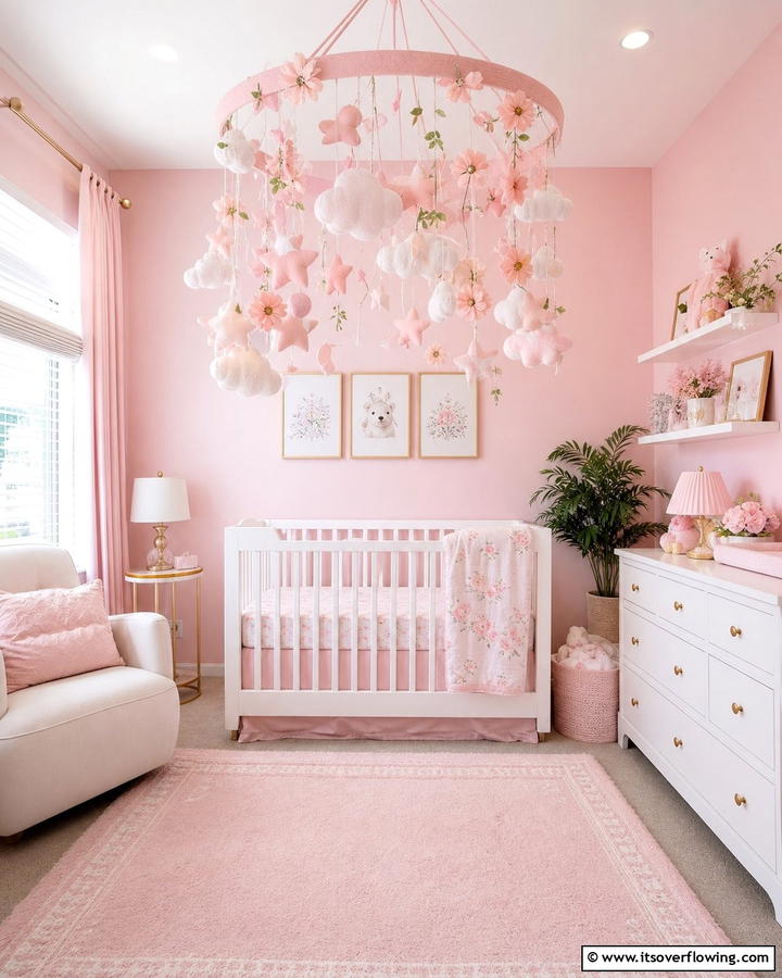 Pink Ceiling Mobile - 20 Adorable Pink Nursery Ideas for Your Baby’s Room