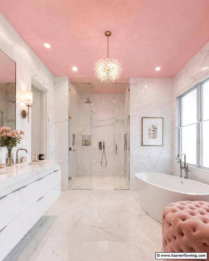 Pink Ceiling for a Subtle Surprise - 25 Pink Bathroom Ideas for a Soft and Serene Space