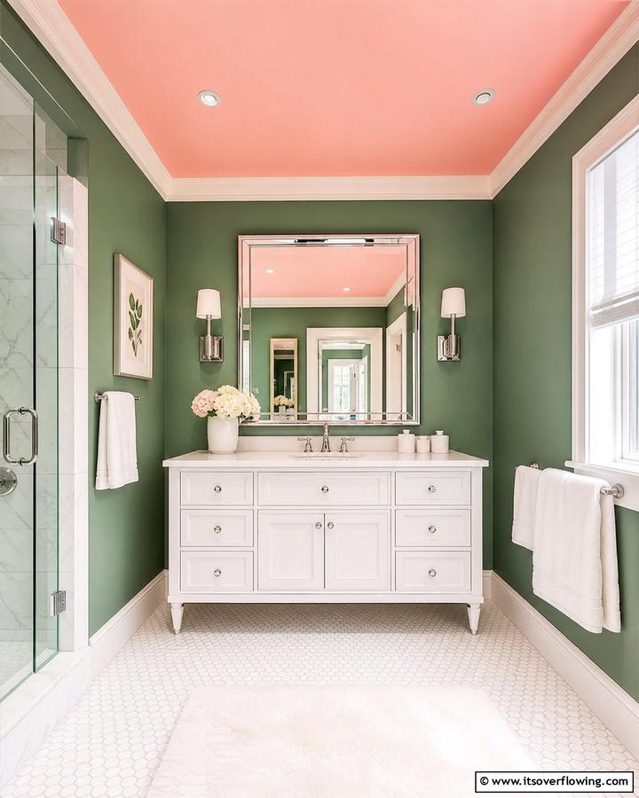 Pink Ceiling with Green Walls - 20 Vibrant Pink and Green Bathroom Design Ideas