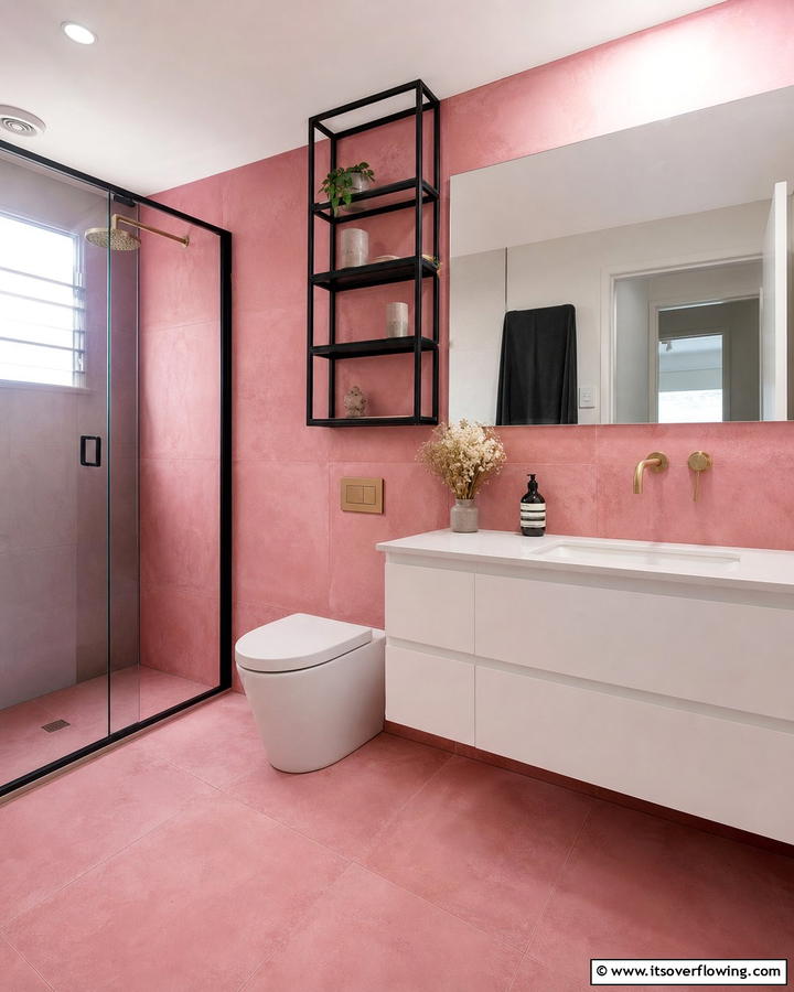 Pink Cement Tiles for a Bold Look - 20 Pink Tile Bathroom Ideas for a Vibrant Look