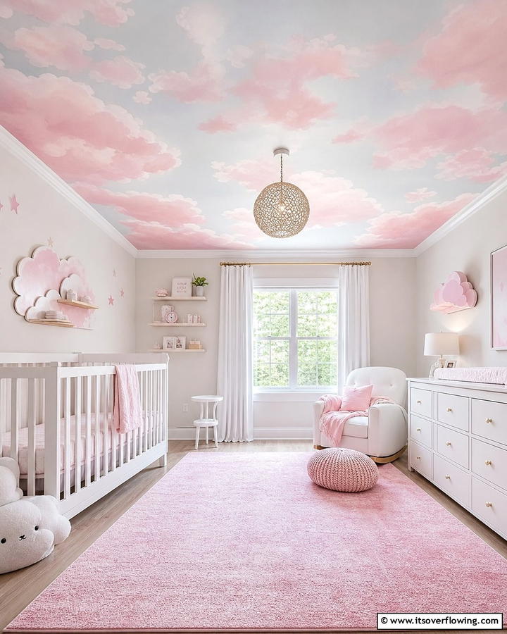 Pink Cloud Ceiling - 20 Adorable Pink Nursery Ideas for Your Baby’s Room