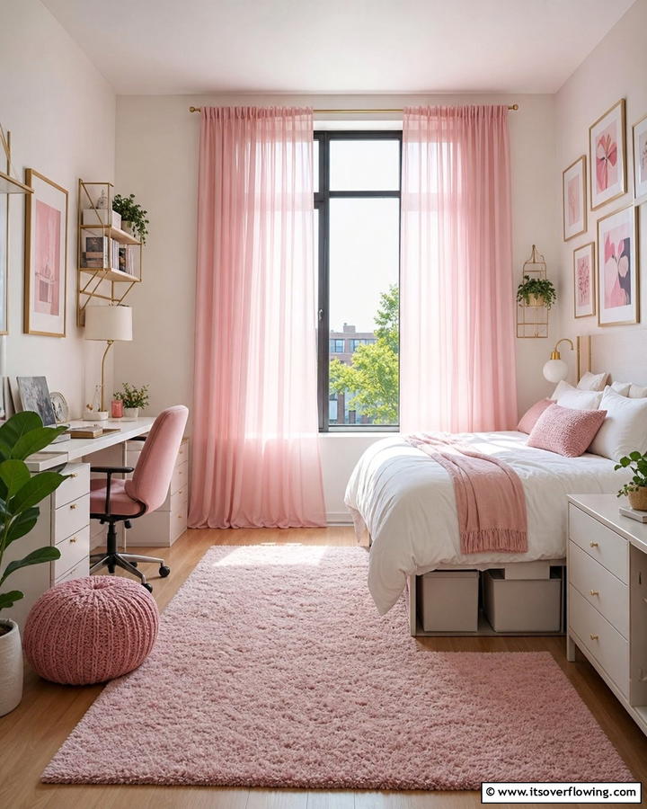 Pink Curtains for Soft Light - 20 Pink Dorm Room Ideas for a Cozy College Space