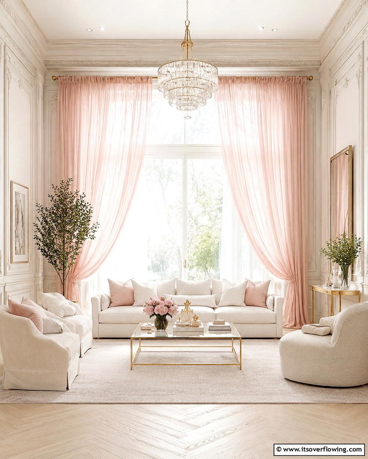 Pink Curtains for a Soft Dreamy Look - 30 Pink Living Room Ideas for Soft and Inviting Spaces