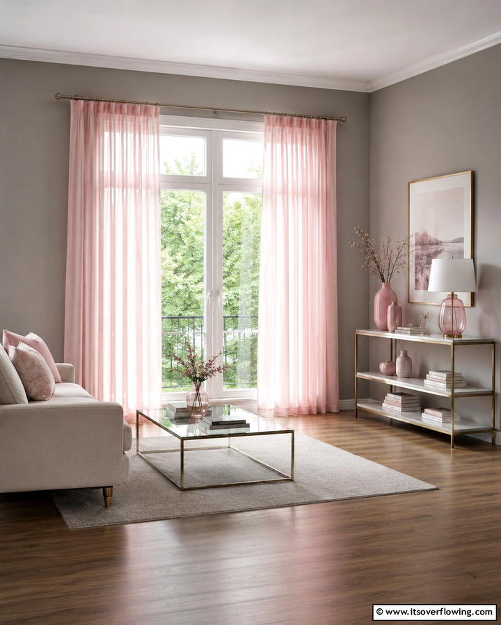 Pink Curtains with Grey Walls - 25 Pink and Grey Living Room Ideas for a Chic Space